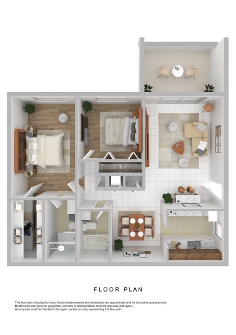 Floor plan for 2 beds, 2 baths, 1100 sqft